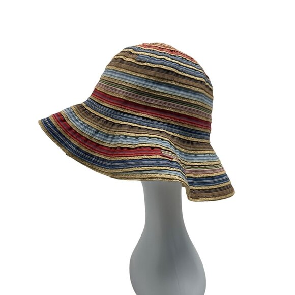 Colorful Striped Womens Sun Hat With Wide Brim - One Size - Picture 4 of 6